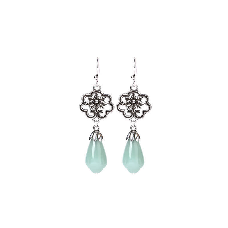 Magnolia Flower Jade Water Drop Prosperity Dangle Earrings - Image 5