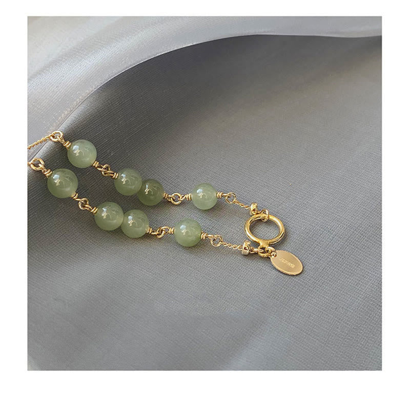 14k Gold Plated Hetian Jade Beaded Prosperity Chain Bracelet - Image 5