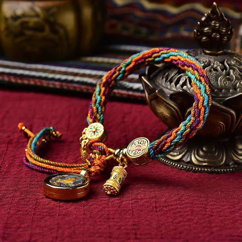 Tibetan Luck Reincarnation Knot Prayer Wheel Dream Catcher Braid String Bracelet - Image 3