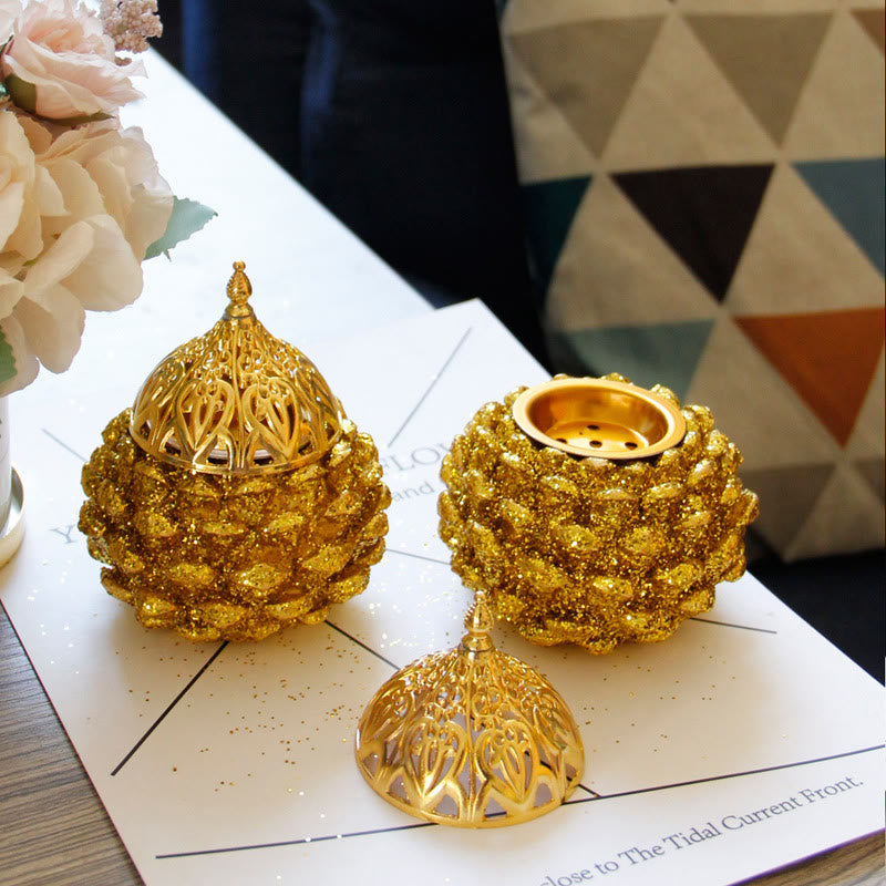Gold Pine Cone Pattern Spiritual Rituals Mini Incense Burner Home Tabletop Decor - Image 18