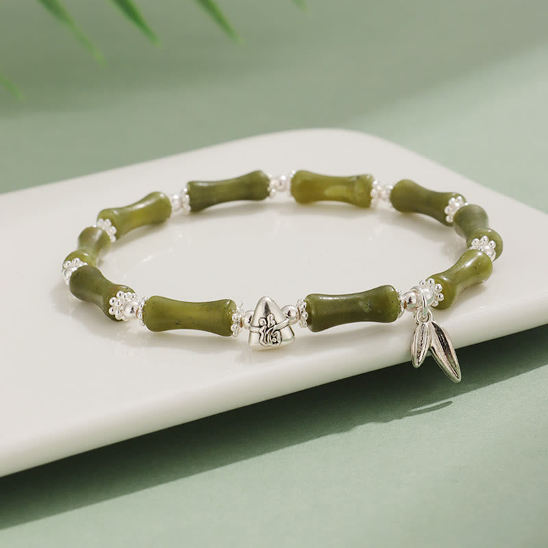Peridot White Jade Strawberry Quartz Green Aventurine Bamboo Fu Character Luck Bracelet