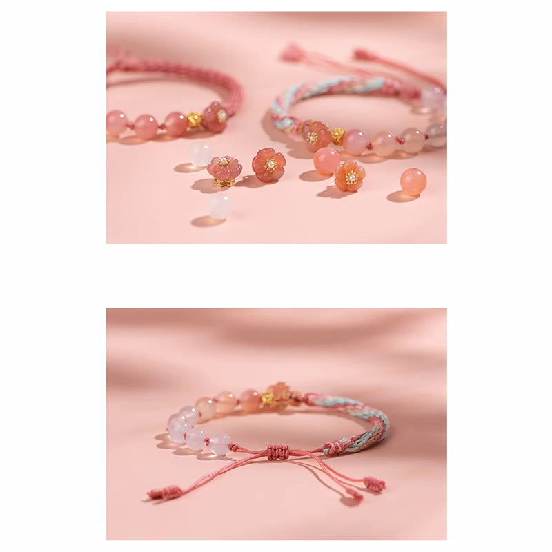Natural Gradient Agate Reincarnation Knot Peach Blossom Wealth Luck Handmade String Bracelet - Image 7