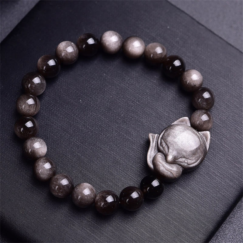 Natural Silver Sheen Obsidian Fox Protection Bracelet - Image 4