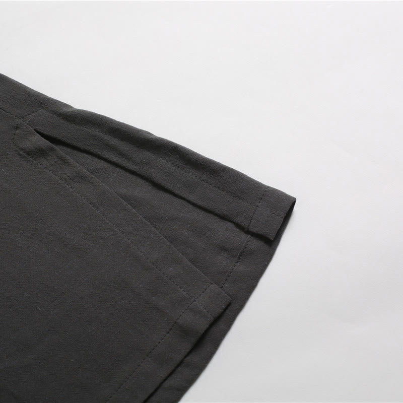 Men's Solid Color Round Neck Short Sleeve Cotton Linen Shirt - Image 9