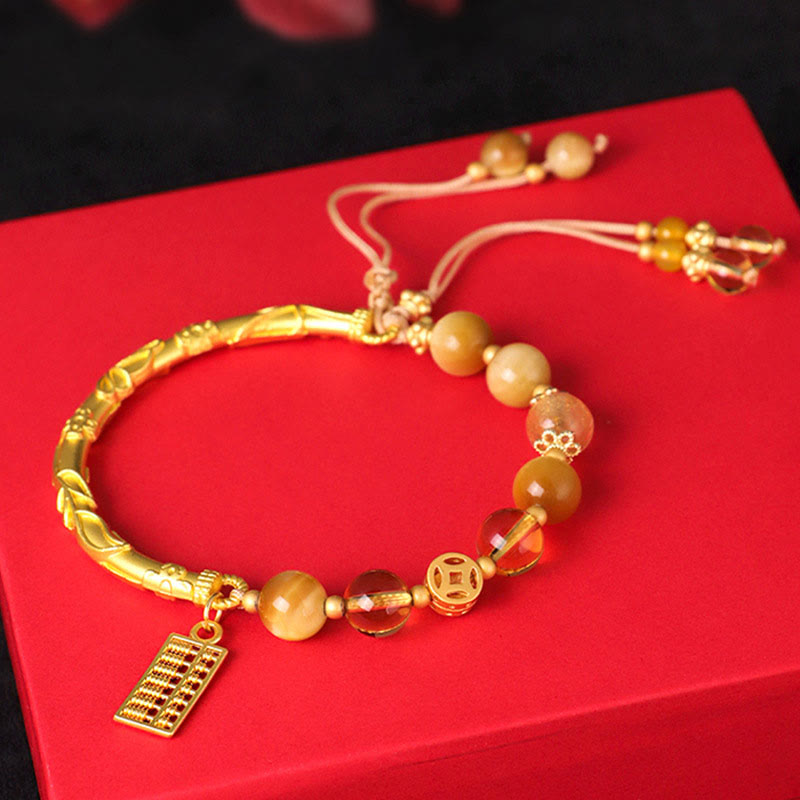 Natural Tiger Eye Citrine Abacus Charm Protection Bracelet - Image 3