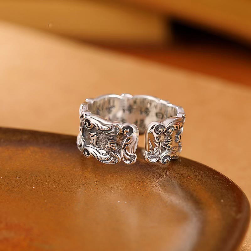 Tibetan Om Mani Padme Hum Design Peace Adjustable Ring - Image 3