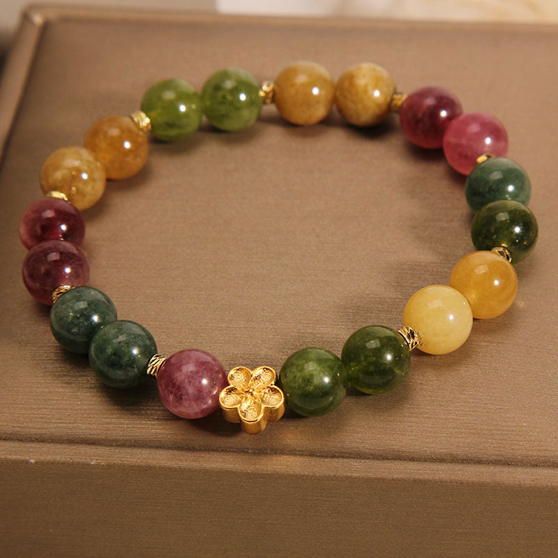 Natural Colorful Tourmaline Golden Flower Positive Bracelet