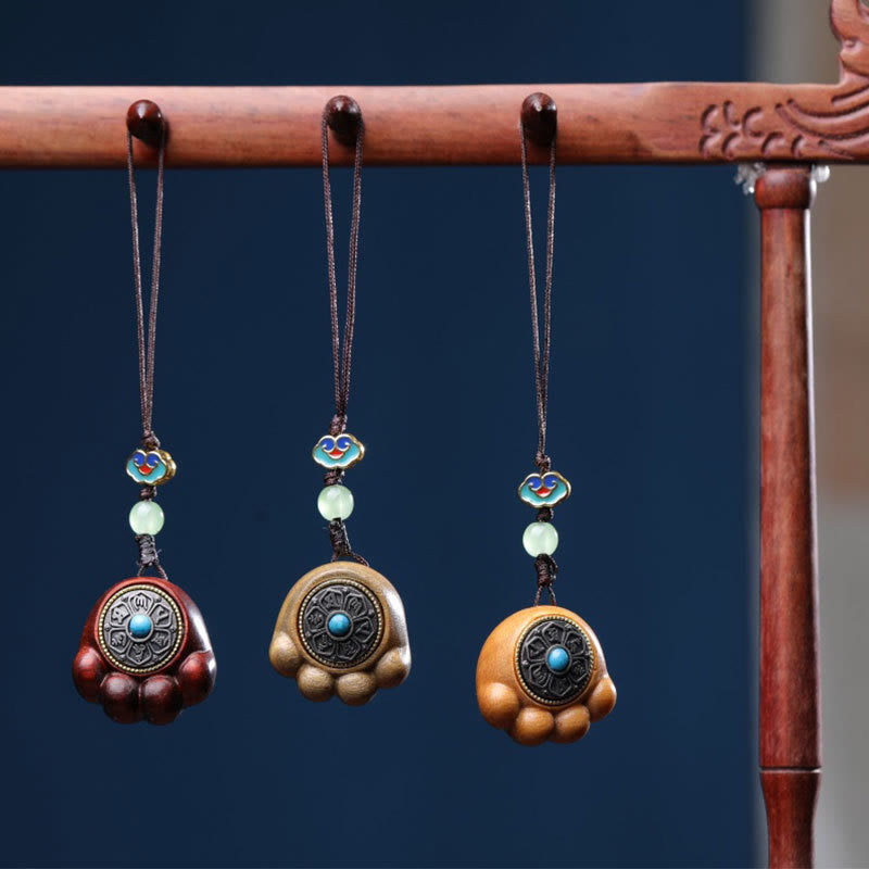Sandalwood Small Leaf Red Sandalwood Green Sandalwood Lucky Cat Paw Claw Om Mani Padme Hum Protection Phone Hanging Decoration