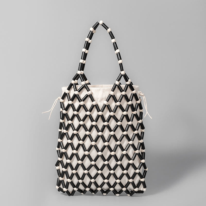 Hand-woven Mesh Hollow Wooden Beads Handbag