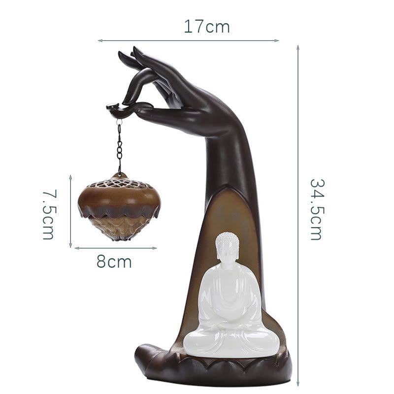 Led Buddha Hand Backflow Smoke Fountain Healing Ceramic Stick Incense Burner Decoration - Image 12