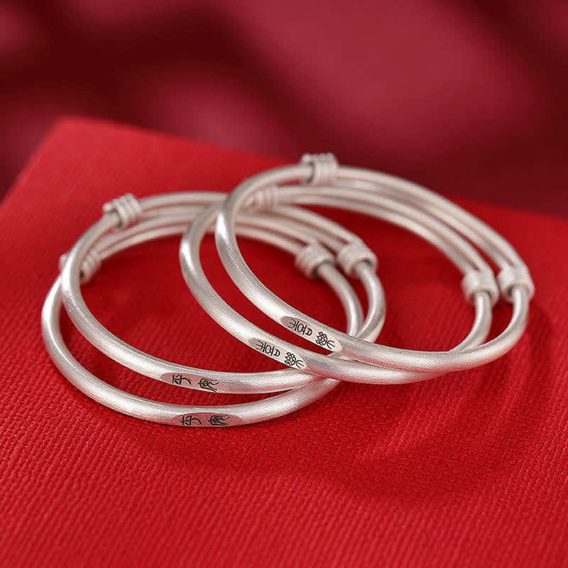 999 Sterling Silver Peace And Joy Protection Kids Child Bracelet Bangle