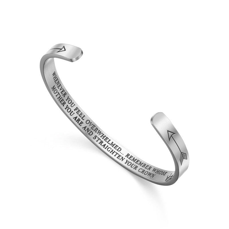 Inspirational Bracelets Personalized Gift for Her Him Engraved Mantra Cuff Bangle Crown Jewelry