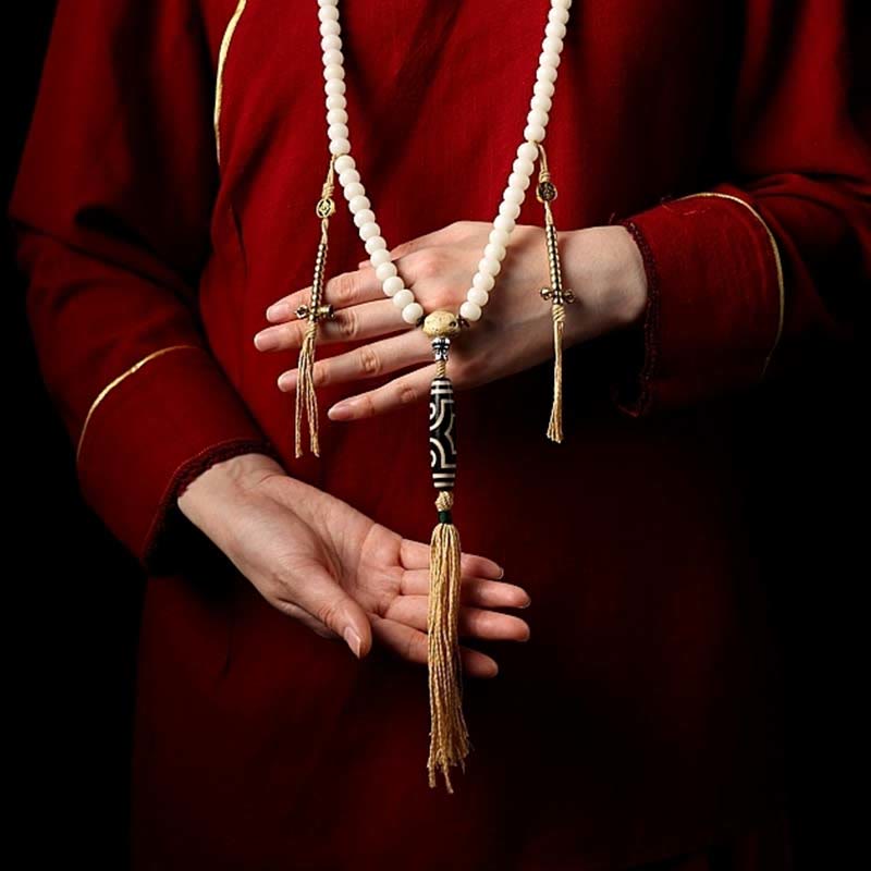 Tibet 108 Mala Beads Bodhi Seed Bagua Vajra Dzi Bead Gray Agate Wealth Bracelet - Image 10