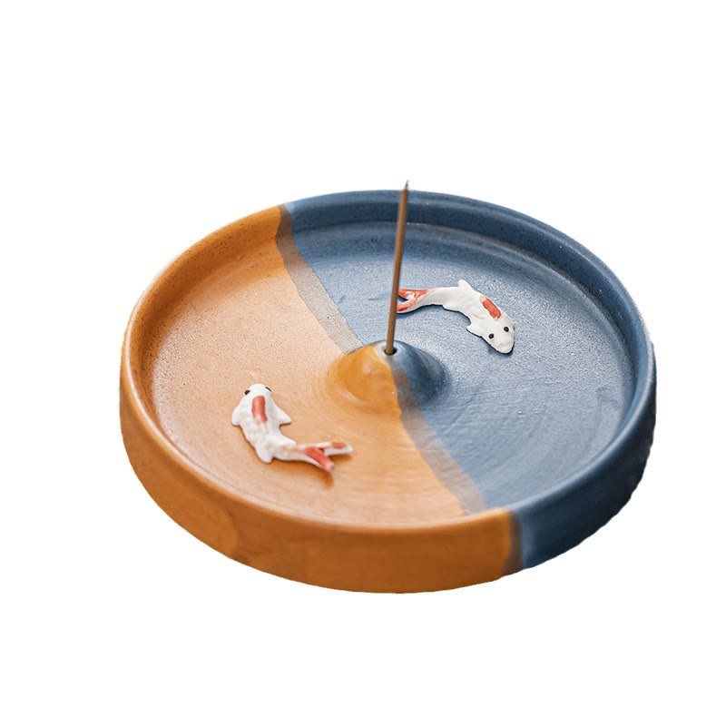 Koi Fish Pattern Spiritual Healing Ceramic Incense Stick Burner Decoration - Image 4