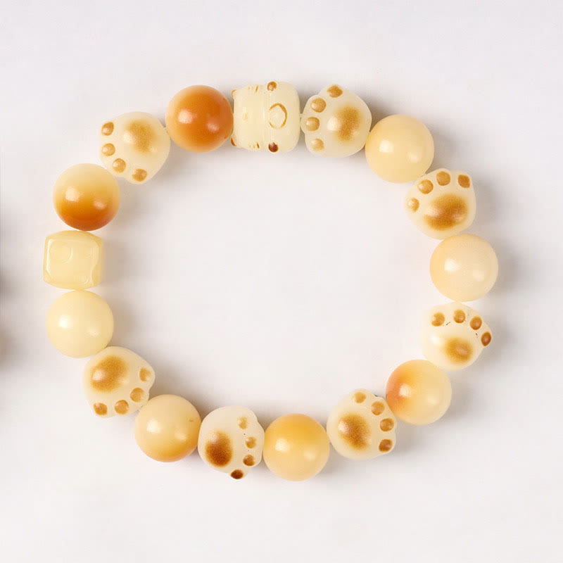 Natural Bodhi Seed Sandalwood Lucky Cute Cat Head Paw Claw Peace Bracelet - Image 13