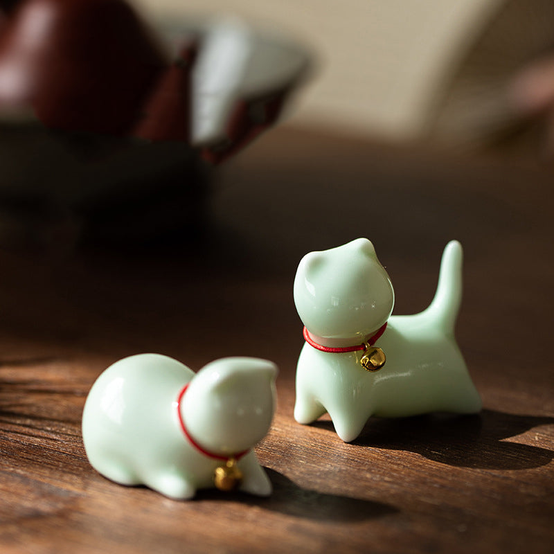 Mini Small Cute Cat Tea Pet Ceramic Home Desk Figurine Decoration