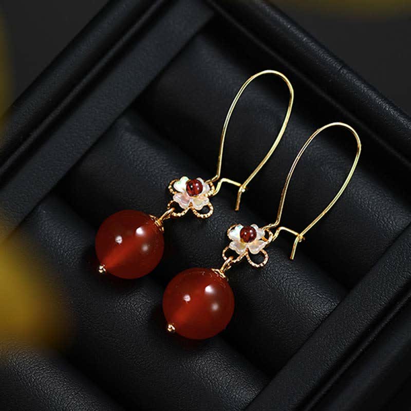 925 Sterling Silver Red Agate Flower Beaded Confidence Earrings - Image 9