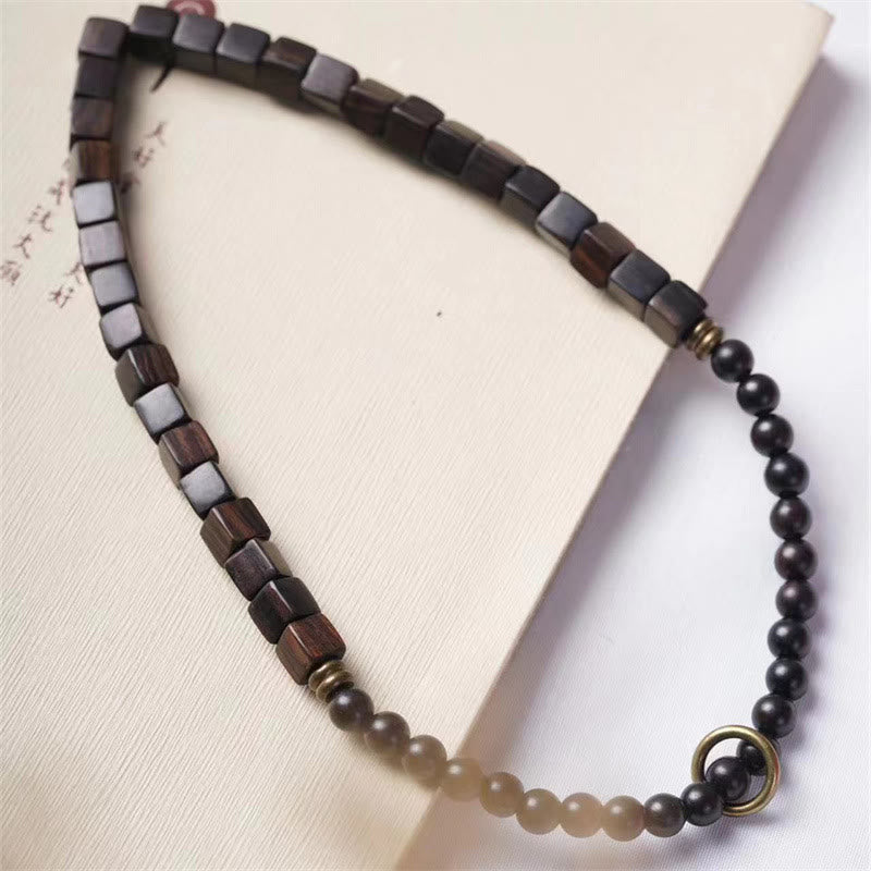 Tibet Ebony Wood Square Beads Peace Double Wrap Bracelet - Image 3