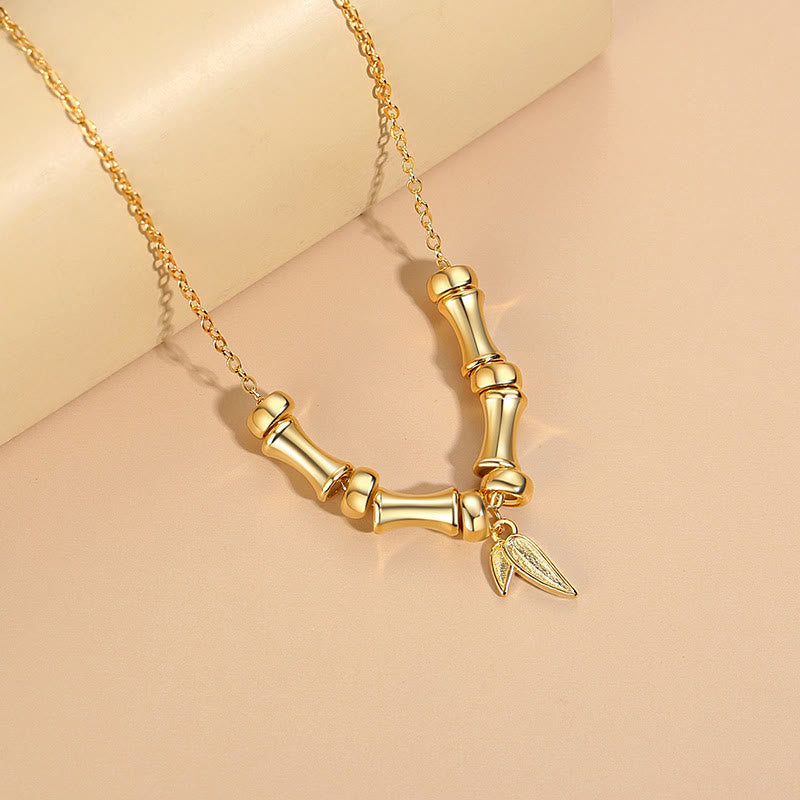 Golden Bamboo Pattern Titanium Steel Wealth Necklace Pendant - Image 3