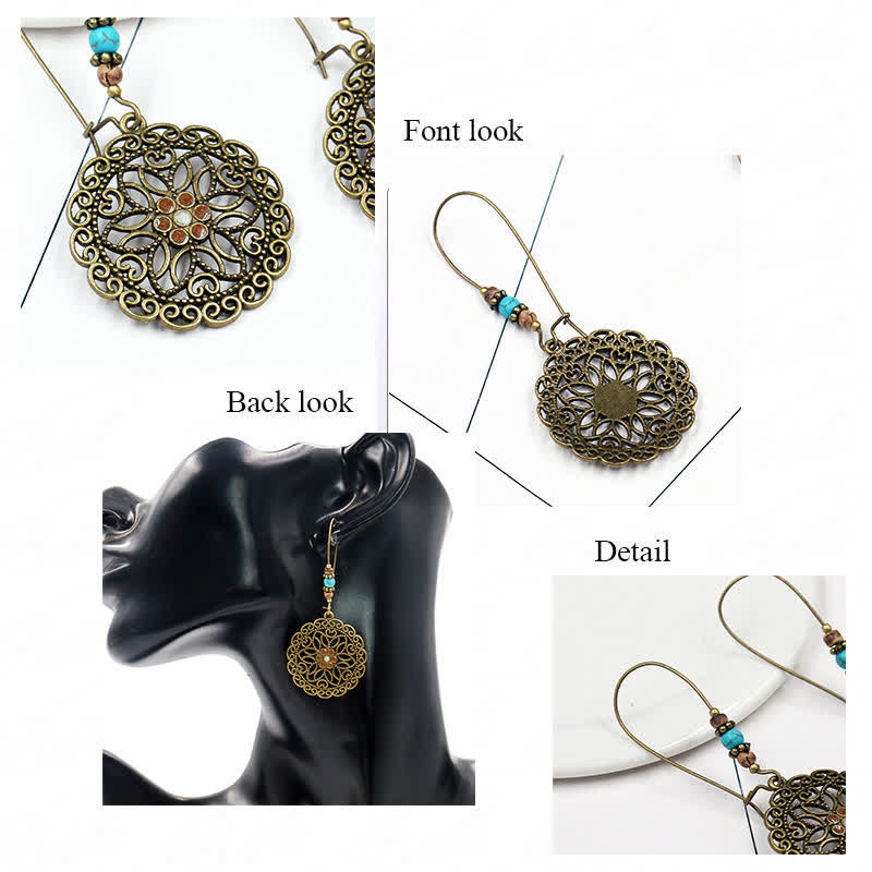 Round Flower Design Luck Dangle Drop Earrings - Image 8