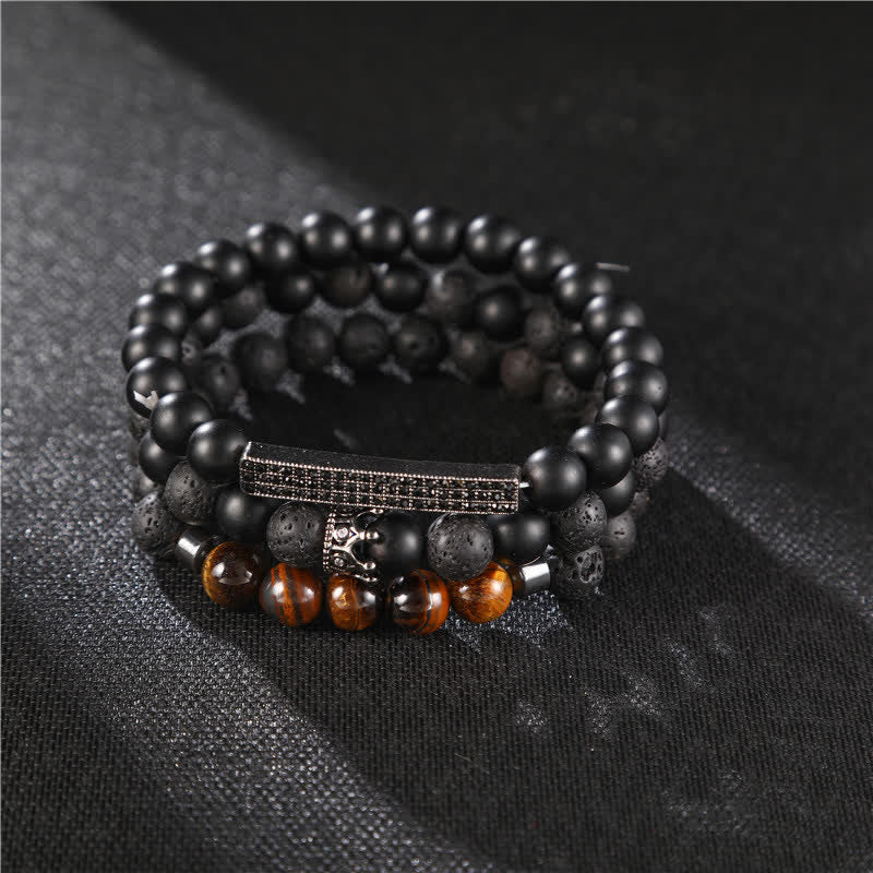 3Pcs Frosted Stone Lava Rock Tiger Eye Activate Bracelet