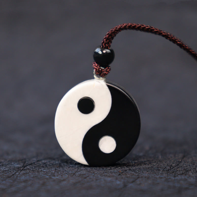 Natural Black Obsidian White Turquoise Yin Yang Fulfilment Strength Necklace Pendant