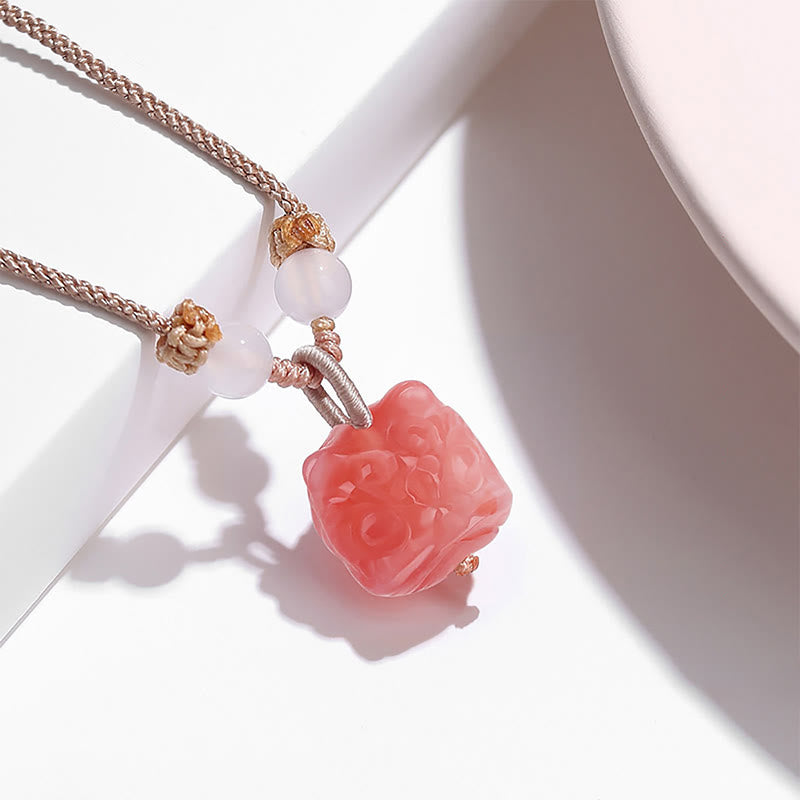 Natural Silver Sheen Obsidian Red Agate Dancing Lion Protection Necklace Pendant - Image 6