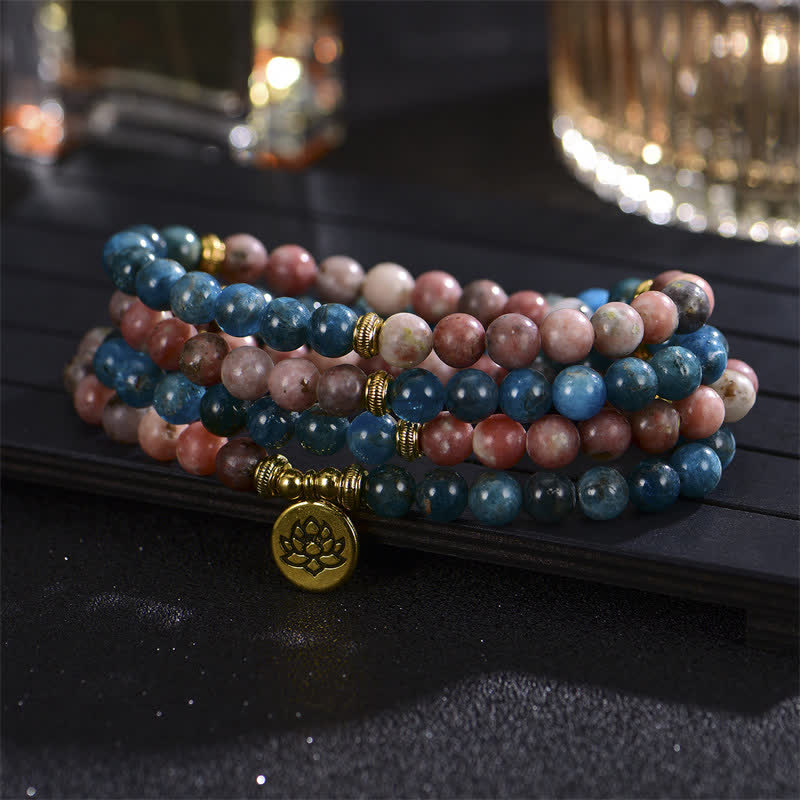 Lazurite Picasso Jasper Amazonite Rhodonite Apatite Positive Lotus Prayer Bead Bracelet - Image 15
