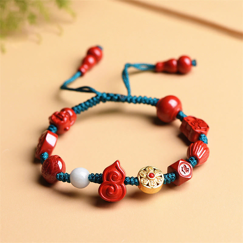 Natural Cinnabar Gourd Om Mani Padme Hum Laughing Buddha Blessing String Bracelet - Image 8