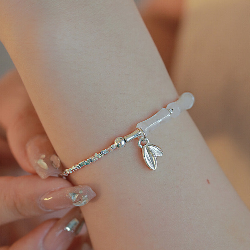 925 Sterling Silver Peridot Bamboo Pattern Luck Bracelet - Image 7