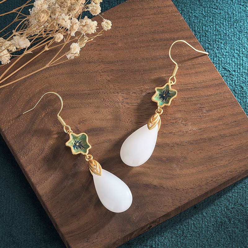 FengShui White Jade Luck Drop Earrings - Image 15