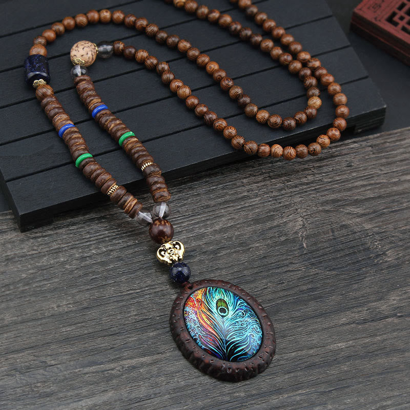 Tibetan Wenge Wood Bodhi Seed Agate Elephant Protection Necklace Pendant - Image 5