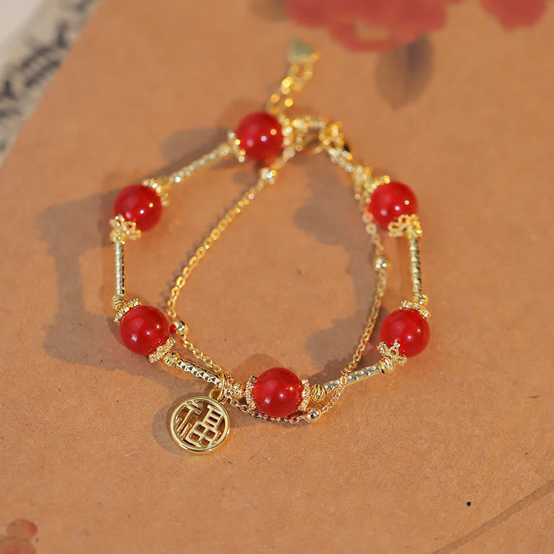Red Agate Fu Character Charm Self-acceptance Bracelet
