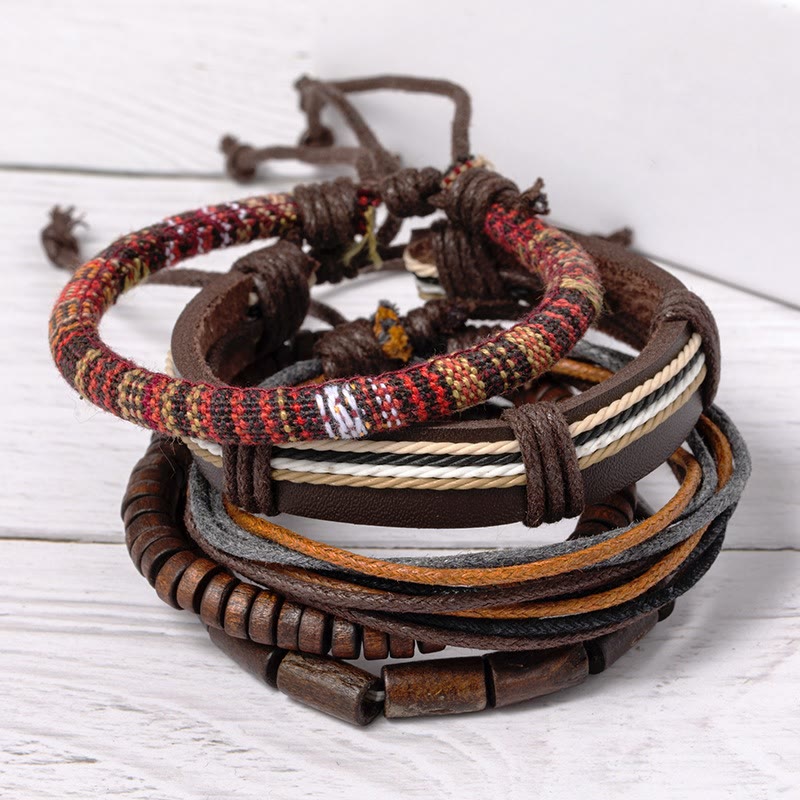 Wrap Hemp Cords Wood Beads Leather Bracelet - Image 5