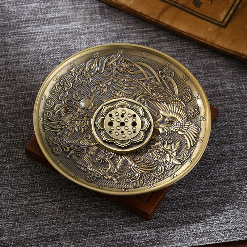Lotus Dragon Phoenix Eight Auspicious Symbols Zinc Alloy Incense Stick Holder Healing Incense Burner Decoration - Image 8