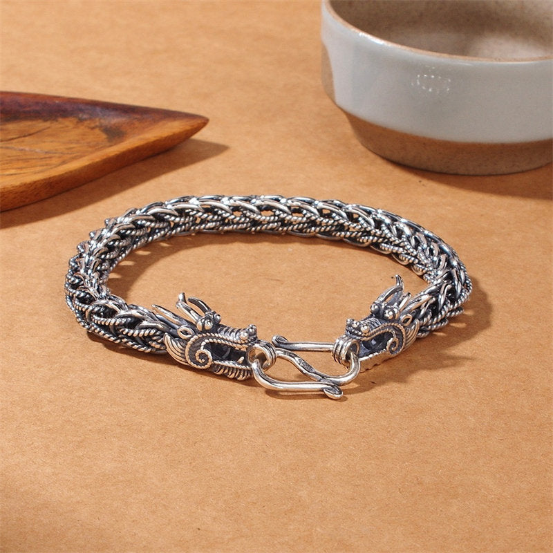 925 Sterling Silver Dragon Success Strength Bracelet Bangle