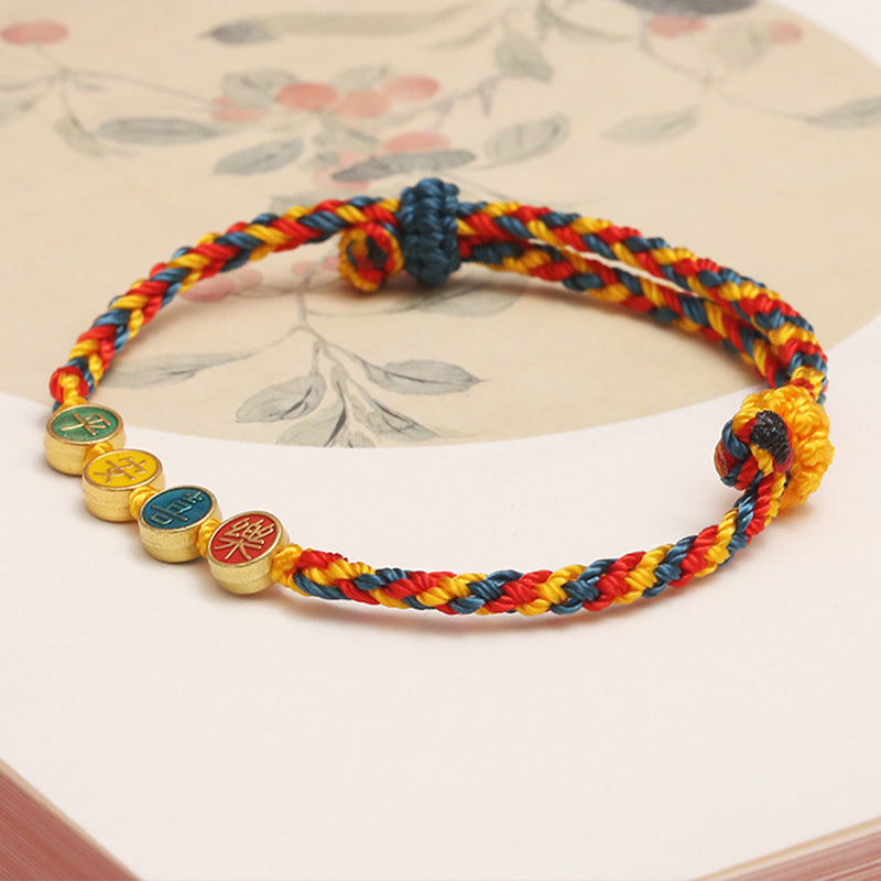 Handmade Dunhuang Color Thread Peace And Joy Protection Braid String Bracelet - Image 4
