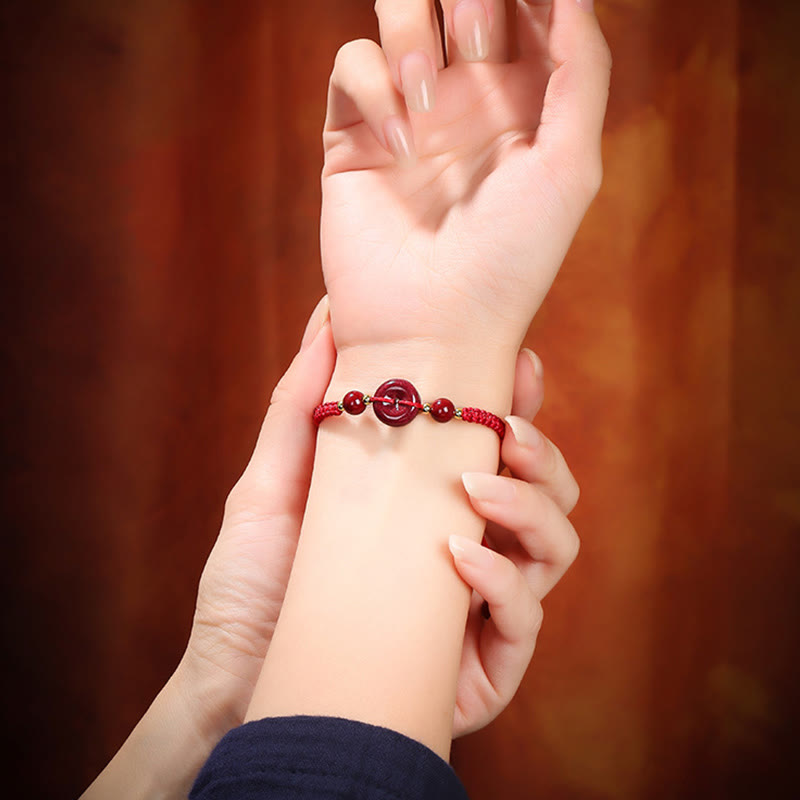 Natural Cinnabar Peace Buckle Blessing String Bracelet - Image 4