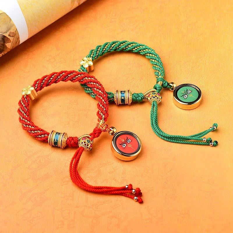 Tibet Handmade Five God Of Wealth Luck Thangka Amulet Prayer Wheel Flower Charm Weave String Bracelet - Image 17