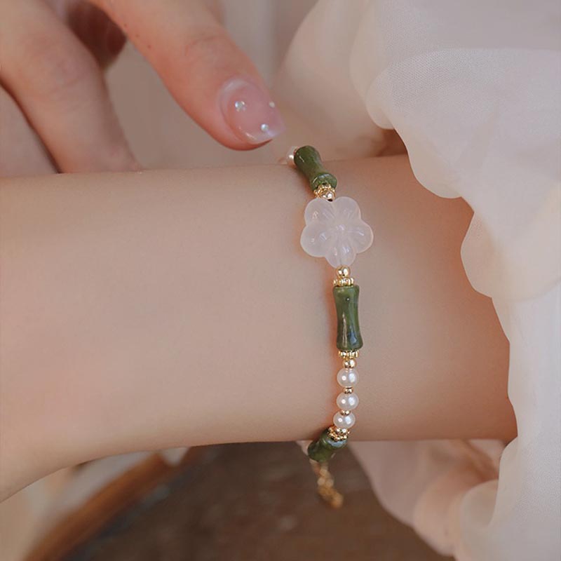 Peridot Bamboo Flower Agate Pearl Peace Bracelet