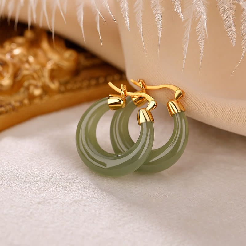 Round Jade Cyan Jade Prosperity Luck Drop Earrings - Image 10