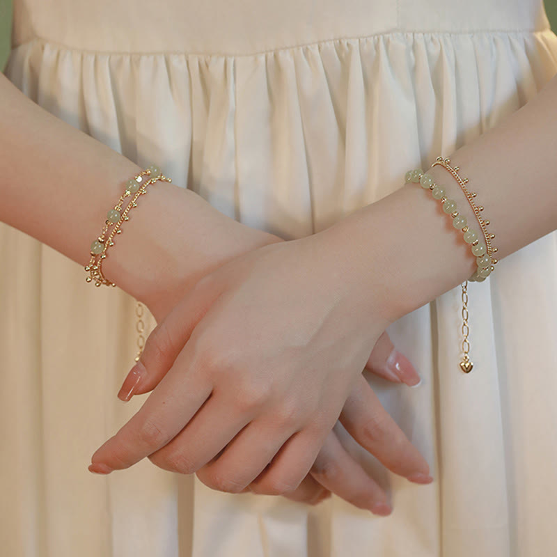 14K Gold Plated 2 Layers Hetian Jade Bead Luck Prosperity Bracelet - Image 12