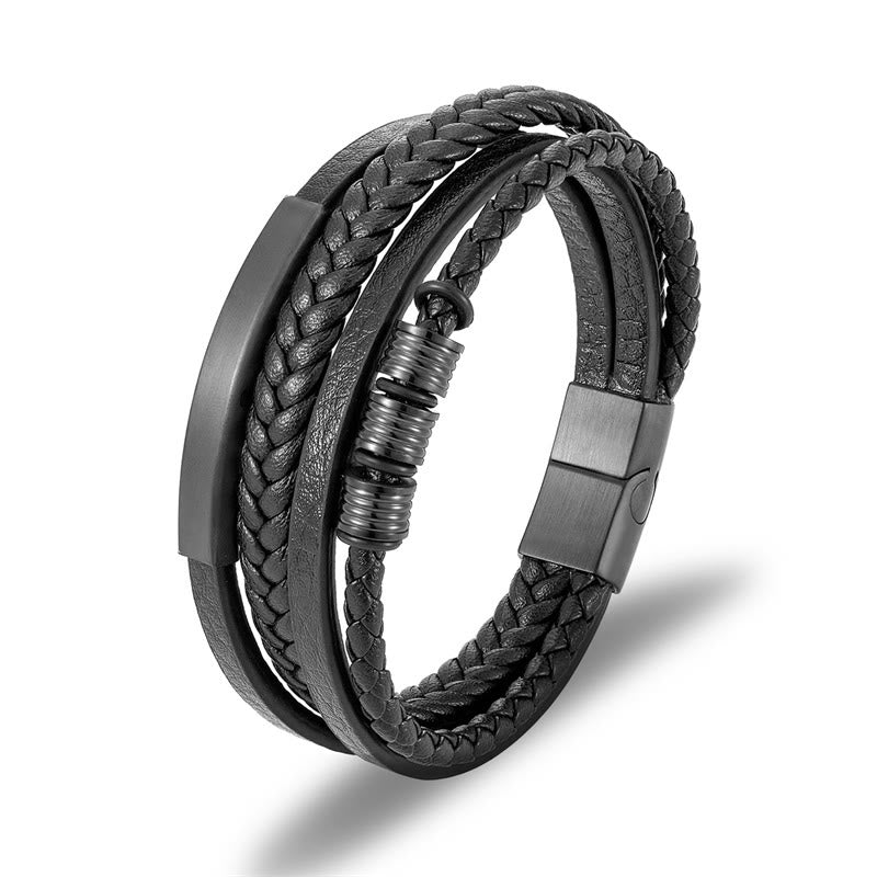 Leather Multi-Layer Titanium Steel Balance Braided Magnetic Buckle Bracelet