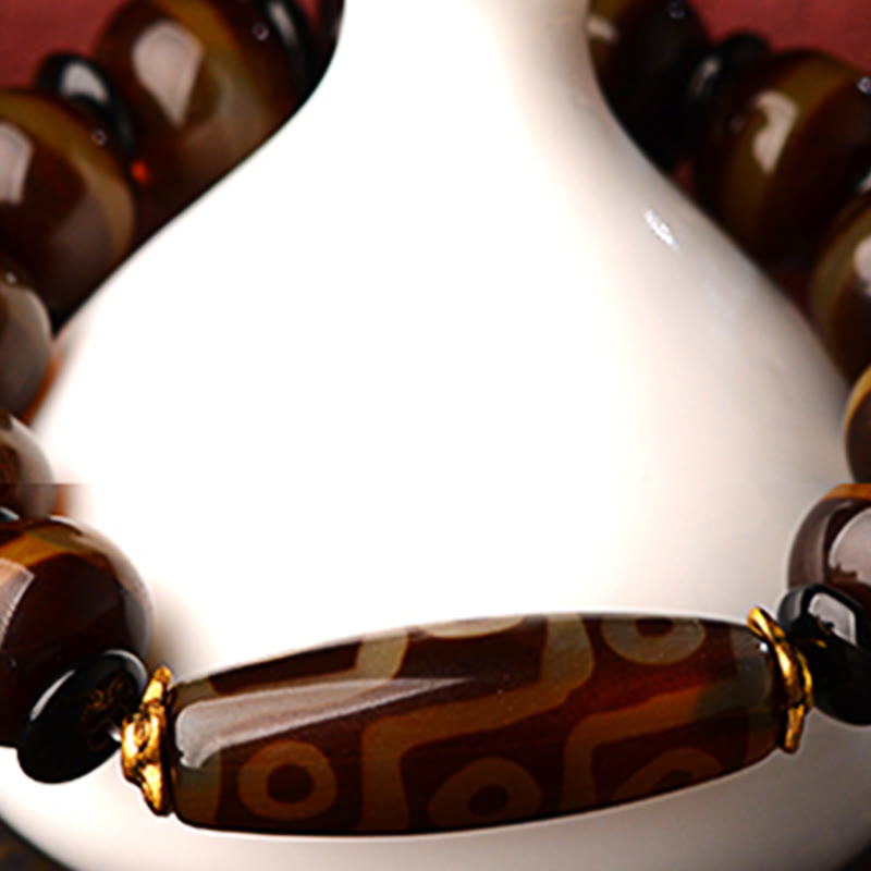 Tibetan Natural Nine-Eye Dzi Bead Agate Wealth Blessings Bracelet - Image 9
