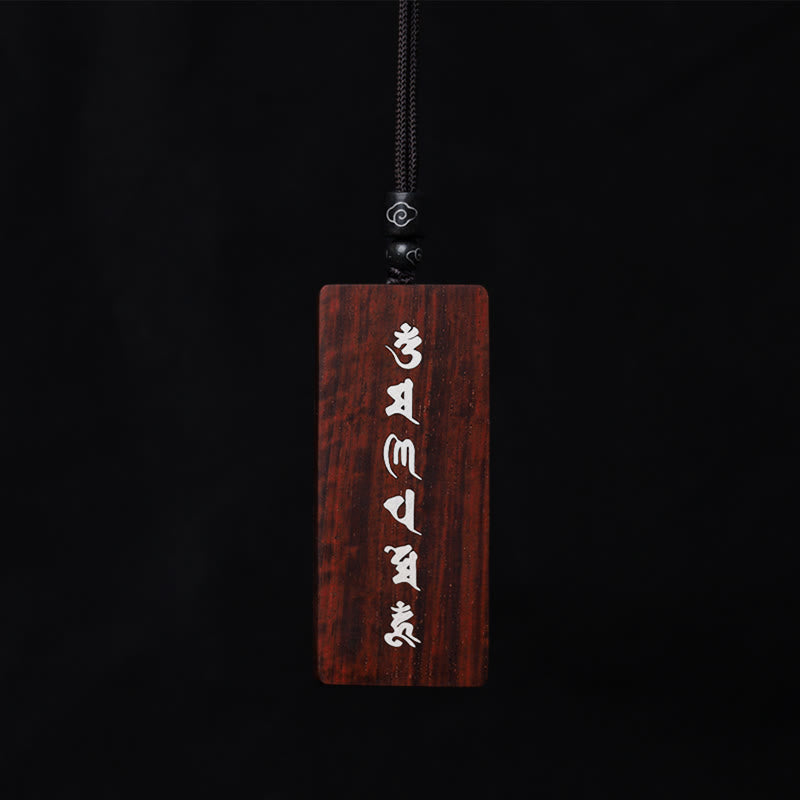 999 Sterling Silver Small Leaf Red Sandalwood Ebony Wood Om Mani Padme Hum Inlaid Protection Necklace Pendant - Image 7