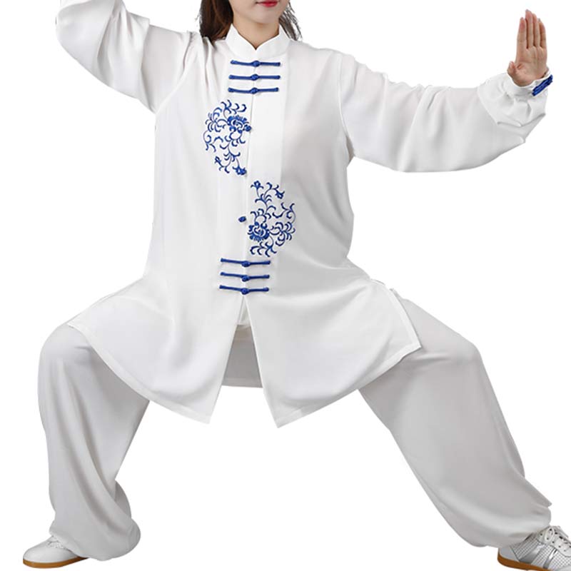 Flower Embroidery Meditation Prayer Spiritual Zen Tai Chi Qigong Practice Unisex Clothing Set - Image 17