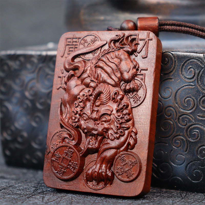 Natural Lightning Struck Jujube Wood PiXiu Copper Coin Good Fortune Necklace Pendant - Image 3