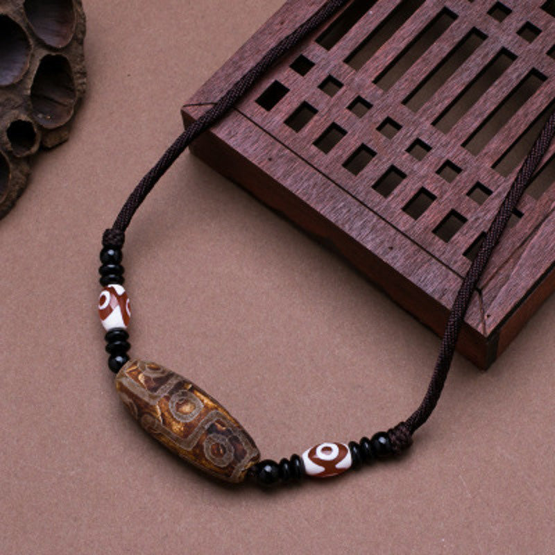Tibetan Nine-Eye Dzi Bead Protection String Necklace - Image 8