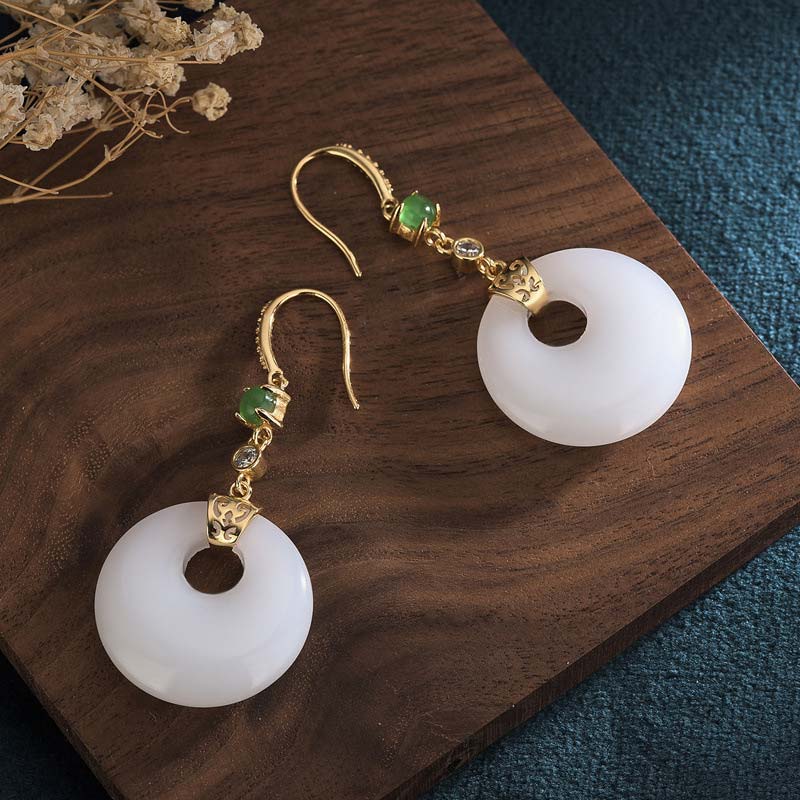 FengShui White Jade Blessing Drop Earrings - Image 9