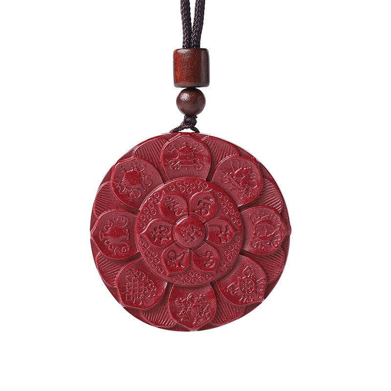 Natural Cinnabar Lotus Om Mani Padme Hum Blessing Necklace String Pendant - Image 7